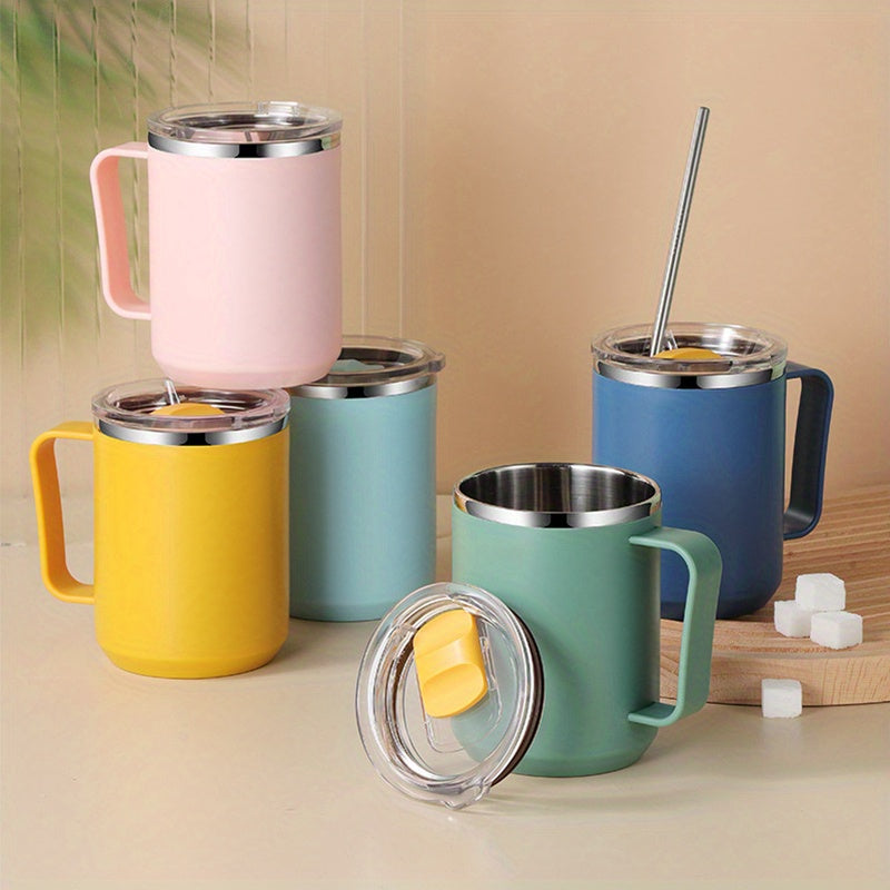 Insulated Coffee Mug with Handle and Lid – Stainless Steel Double Wall Vacuum Travel Mug for Office, Outdoor & Back to School