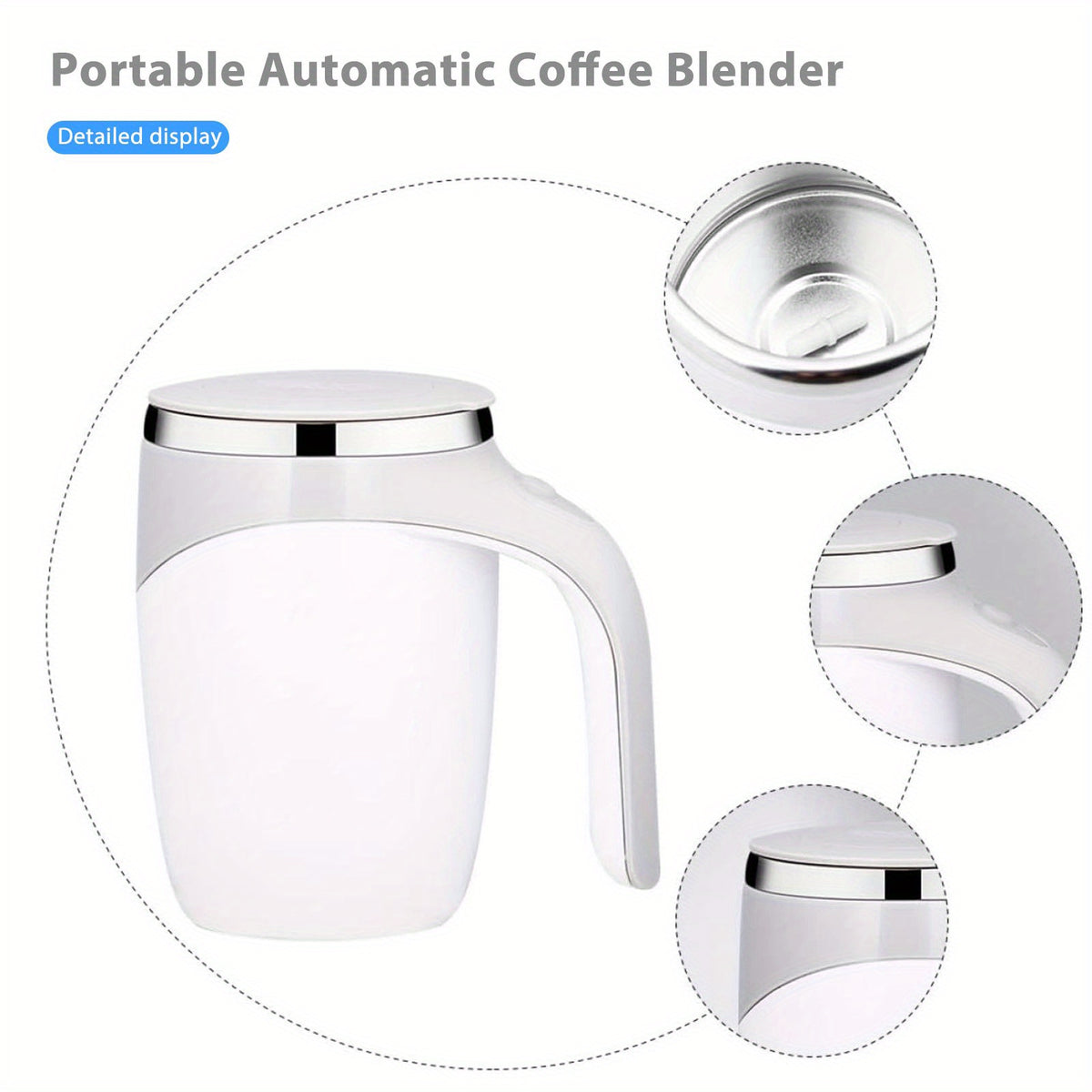 Self Stirring Coffee Mug 13.3oz - Magnetic Stirring Technology, 304 Stainless Steel Travel Mug, No Battery Needed, Ergonomic Handle & Spill-Proof Lid, Great Gift for Coffee Lovers