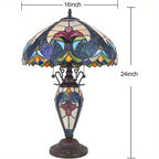 Stained Glass Table Lamp 16x16x24 Inches – Modern American-Inspired Design with 3 Warm White 2700K LED Bulbs, Elegant Bedside & Living Room Reading Lamp | Year-Round Home Decor