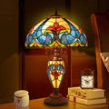 Stained Glass Table Lamp 16x16x24 Inches – Modern American-Inspired Design with 3 Warm White 2700K LED Bulbs, Elegant Bedside & Living Room Reading Lamp | Year-Round Home Decor