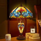 Stained Glass Table Lamp 16x16x24 Inches – Modern American-Inspired Design with 3 Warm White 2700K LED Bulbs, Elegant Bedside & Living Room Reading Lamp | Year-Round Home Decor