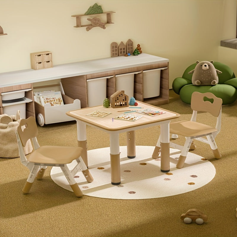 Kids Table and Chair Set 3 Piece Toddler Furniture Set Height Adjustable Table 2 Wooden Chairs Easy Clean Classroom Bedroom Playroom Gray Wood