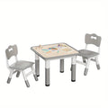 Kids Table and Chair Set 3 Piece Toddler Furniture Set Height Adjustable Table 2 Wooden Chairs Easy Clean Classroom Bedroom Playroom Gray Wood