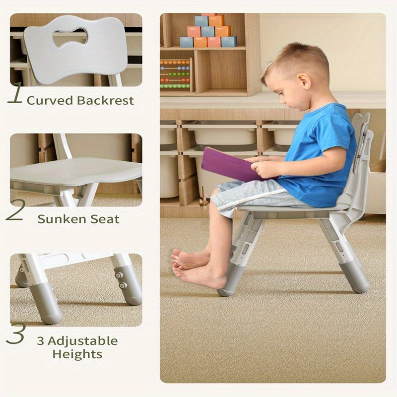 Kids Table and Chair Set 3 Piece Toddler Furniture Set Height Adjustable Table 2 Wooden Chairs Easy Clean Classroom Bedroom Playroom Gray Wood