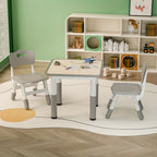 Kids Table and Chair Set 3 Piece Toddler Furniture Set Height Adjustable Table 2 Wooden Chairs Easy Clean Classroom Bedroom Playroom Gray Wood