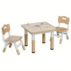 Kids Table and Chair Set 3 Piece Toddler Furniture Set Height Adjustable Table 2 Wooden Chairs Easy Clean Classroom Bedroom Playroom Gray Wood