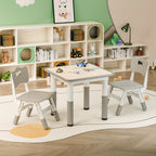 Kids Table and Chair Set 3 Piece Toddler Furniture Set Height Adjustable Table 2 Wooden Chairs Easy Clean Classroom Bedroom Playroom Gray Wood