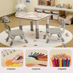 Kids Table and Chair Set 3 Piece Toddler Furniture Set Height Adjustable Table 2 Wooden Chairs Easy Clean Classroom Bedroom Playroom Gray Wood