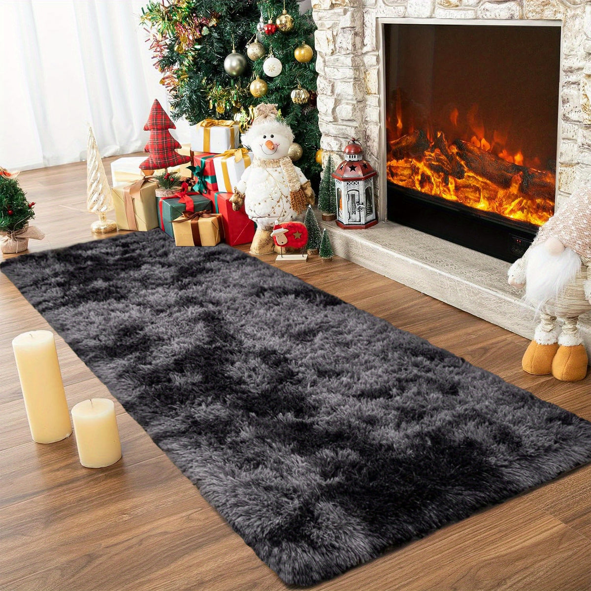 Shaggy Runner Rug Soft Fluffy Area Rug Non-Slip Plush Carpet for Bedroom Hallway Dorm Living Room – Jacquard & Tie-Dye Colors, 2x6 3x5 6x9 8x10 Feet