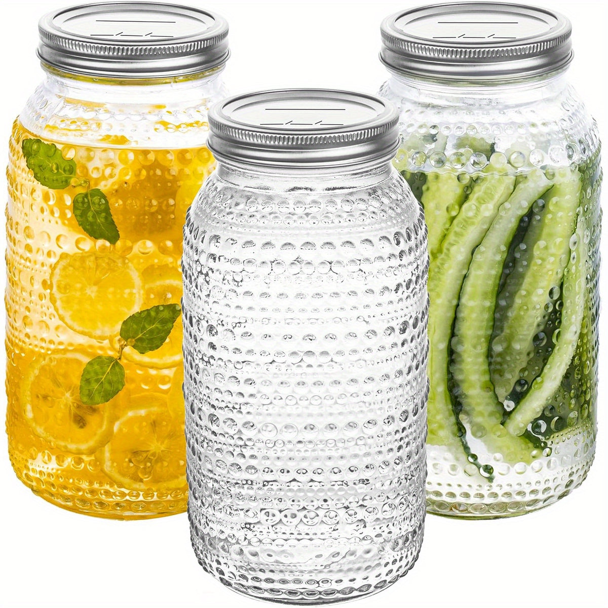 64oz Wide Mouth Mason Jars with Lids – 3 Pack Large Glass Canning Jars for Food Storage, Meal Prep, Pickling, Jam, Salad & Centerpieces, Airtight Seal, Dishwasher Safe