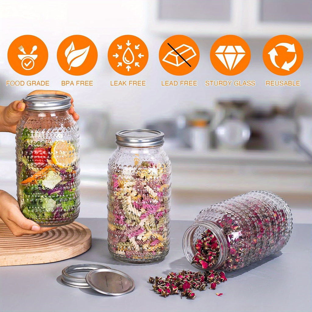 64oz Wide Mouth Mason Jars with Lids – 3 Pack Large Glass Canning Jars for Food Storage, Meal Prep, Pickling, Jam, Salad & Centerpieces, Airtight Seal, Dishwasher Safe
