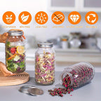 64oz Wide Mouth Mason Jars with Lids – 3 Pack Large Glass Canning Jars for Food Storage, Meal Prep, Pickling, Jam, Salad & Centerpieces, Airtight Seal, Dishwasher Safe