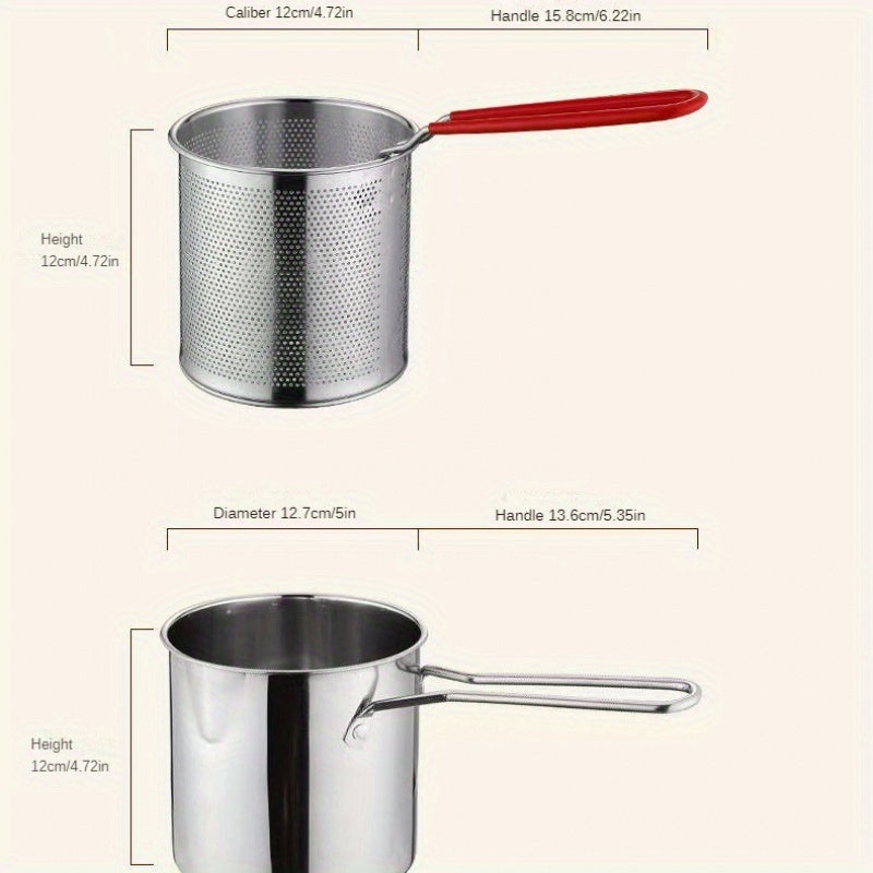 Mini 304 Stainless Steel Deep Fryer with Filter Net – Oil-Saving Small Frying Pot for French Fries, Chicken Wings & More | Induction Compatible & Dishwasher Safe