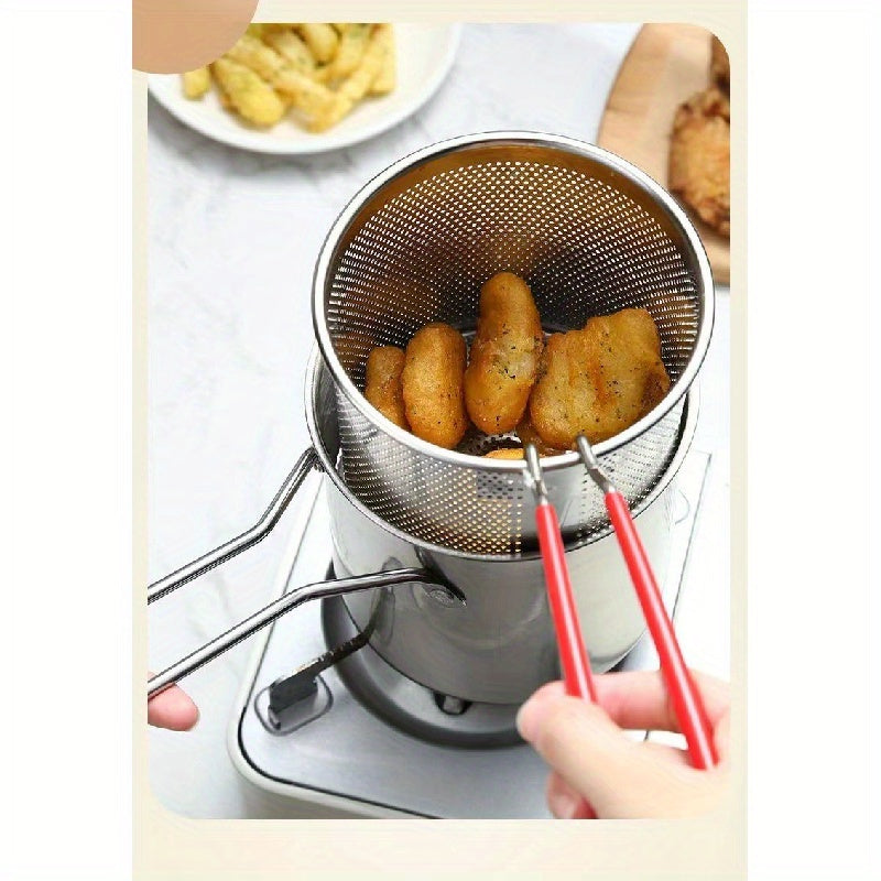 Mini 304 Stainless Steel Deep Fryer with Filter Net – Oil-Saving Small Frying Pot for French Fries, Chicken Wings & More | Induction Compatible & Dishwasher Safe