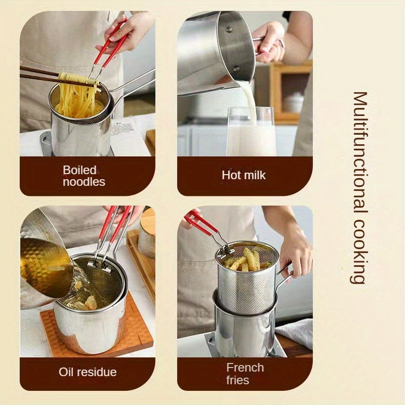 Mini 304 Stainless Steel Deep Fryer with Filter Net – Oil-Saving Small Frying Pot for French Fries, Chicken Wings & More | Induction Compatible & Dishwasher Safe