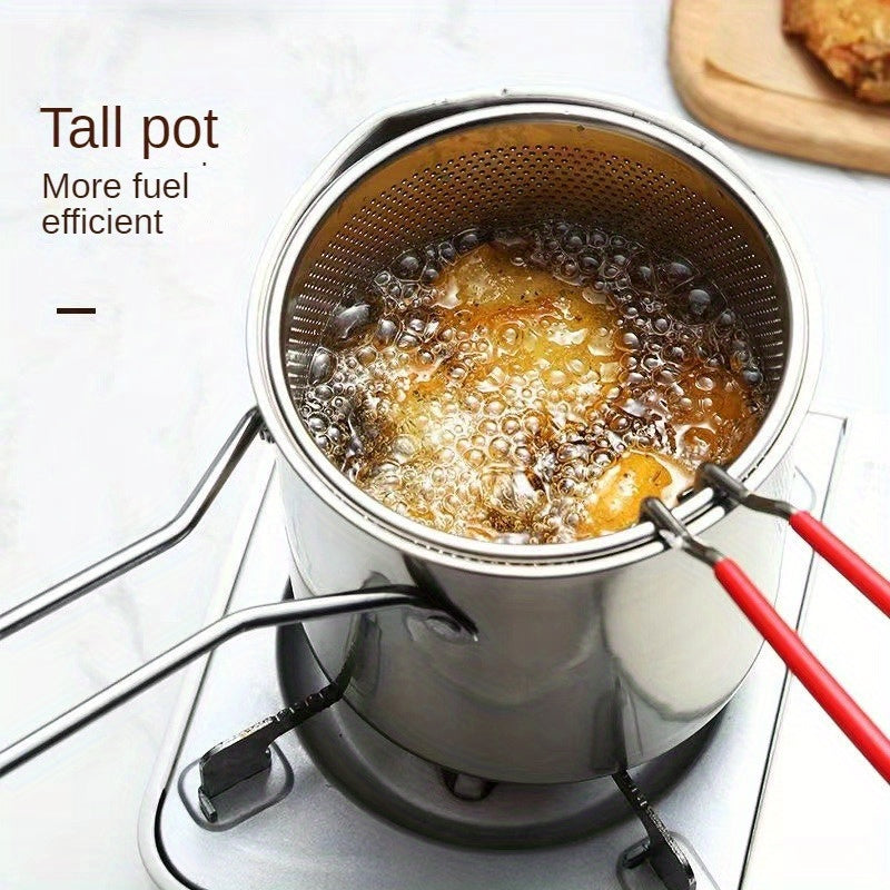 Mini 304 Stainless Steel Deep Fryer with Filter Net – Oil-Saving Small Frying Pot for French Fries, Chicken Wings & More | Induction Compatible & Dishwasher Safe