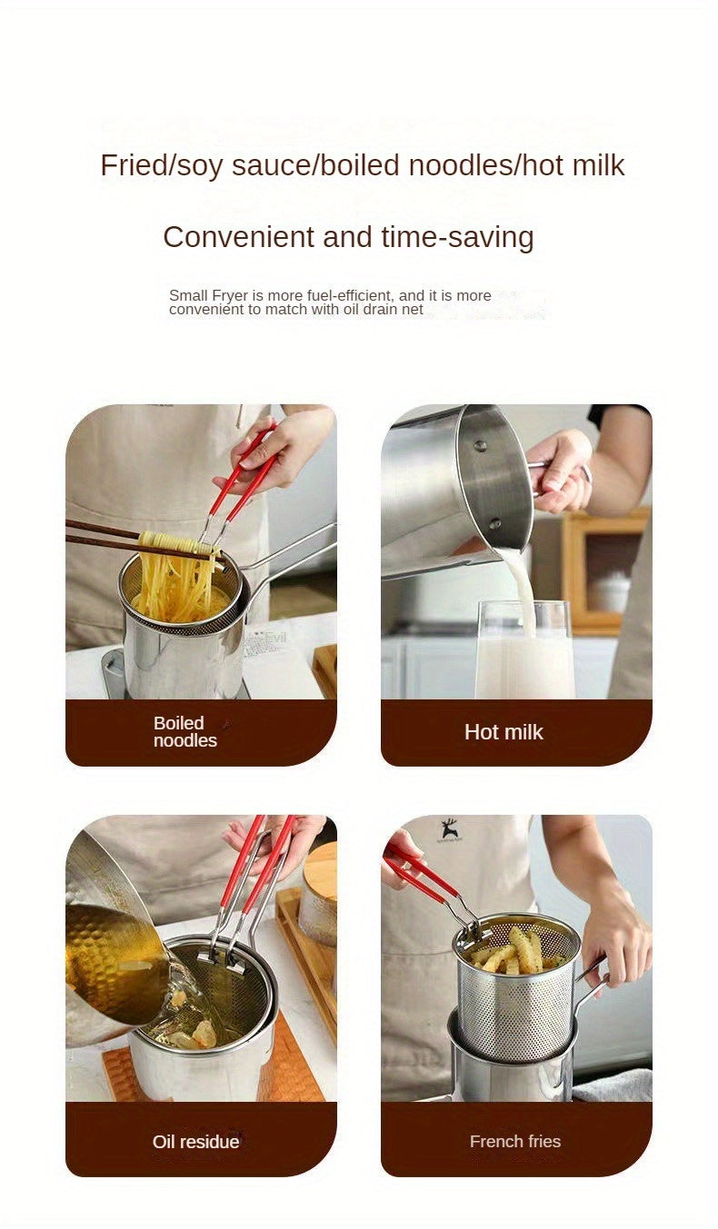 Mini 304 Stainless Steel Deep Fryer with Filter Net – Oil-Saving Small Frying Pot for French Fries, Chicken Wings & More | Induction Compatible & Dishwasher Safe