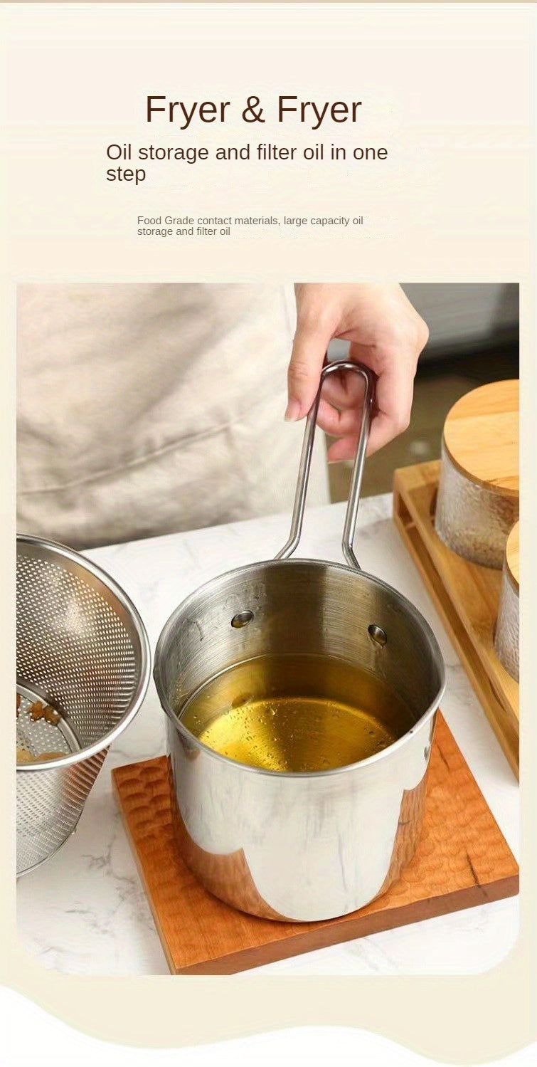 Mini 304 Stainless Steel Deep Fryer with Filter Net – Oil-Saving Small Frying Pot for French Fries, Chicken Wings & More | Induction Compatible & Dishwasher Safe
