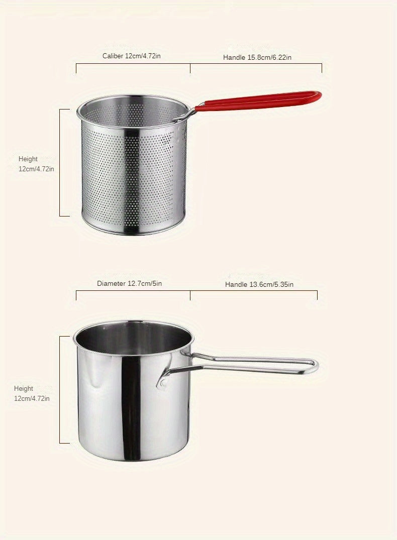 Mini 304 Stainless Steel Deep Fryer with Filter Net – Oil-Saving Small Frying Pot for French Fries, Chicken Wings & More | Induction Compatible & Dishwasher Safe