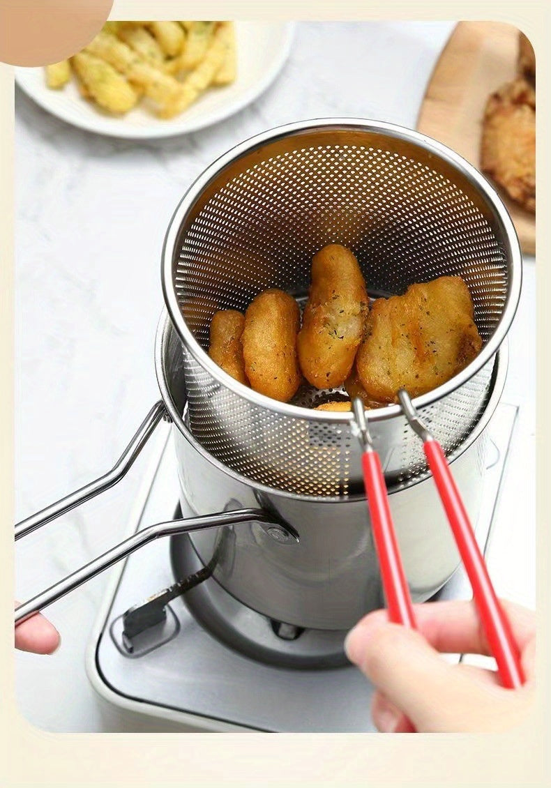 Mini 304 Stainless Steel Deep Fryer with Filter Net – Oil-Saving Small Frying Pot for French Fries, Chicken Wings & More | Induction Compatible & Dishwasher Safe