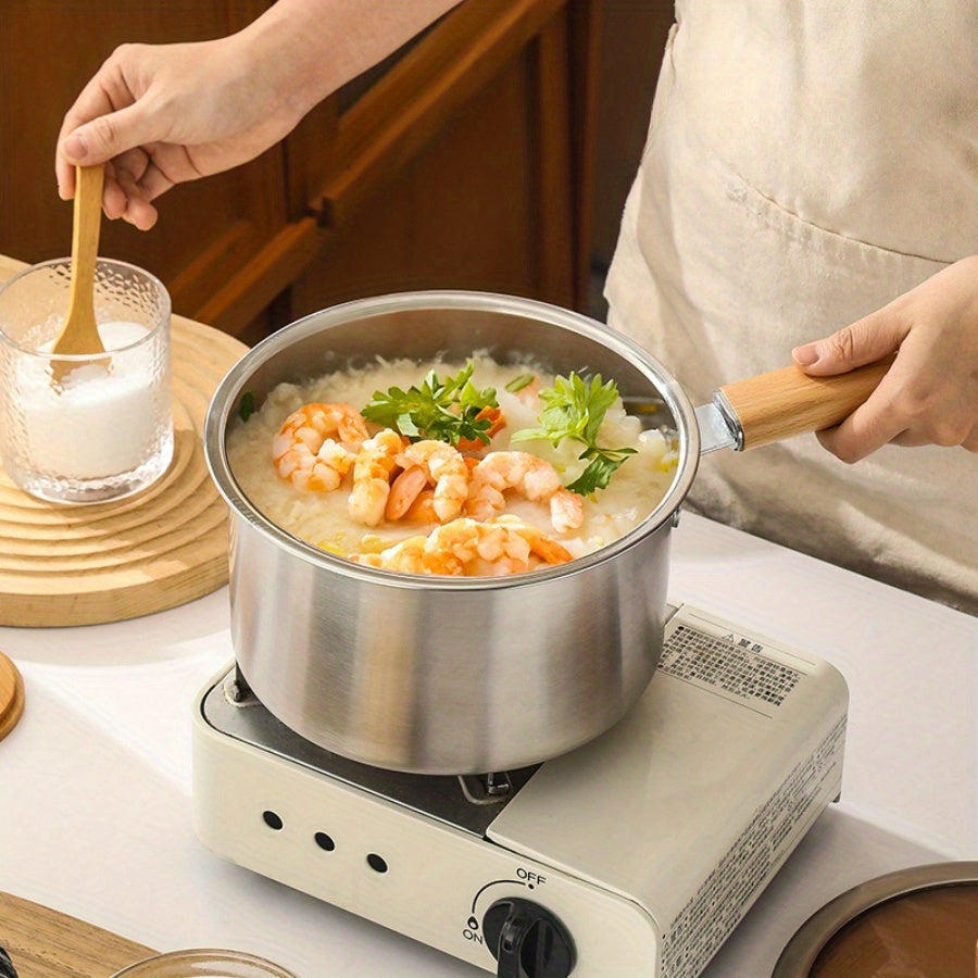 Stainless Steel Cookware Set 5-Piece with Frying Basket & Glass Lid – Non-Stick Frying Pan, Deep Fryer, Pasta Pot, Milk Saucepan & Food Steamer | Induction & Gas Compatible