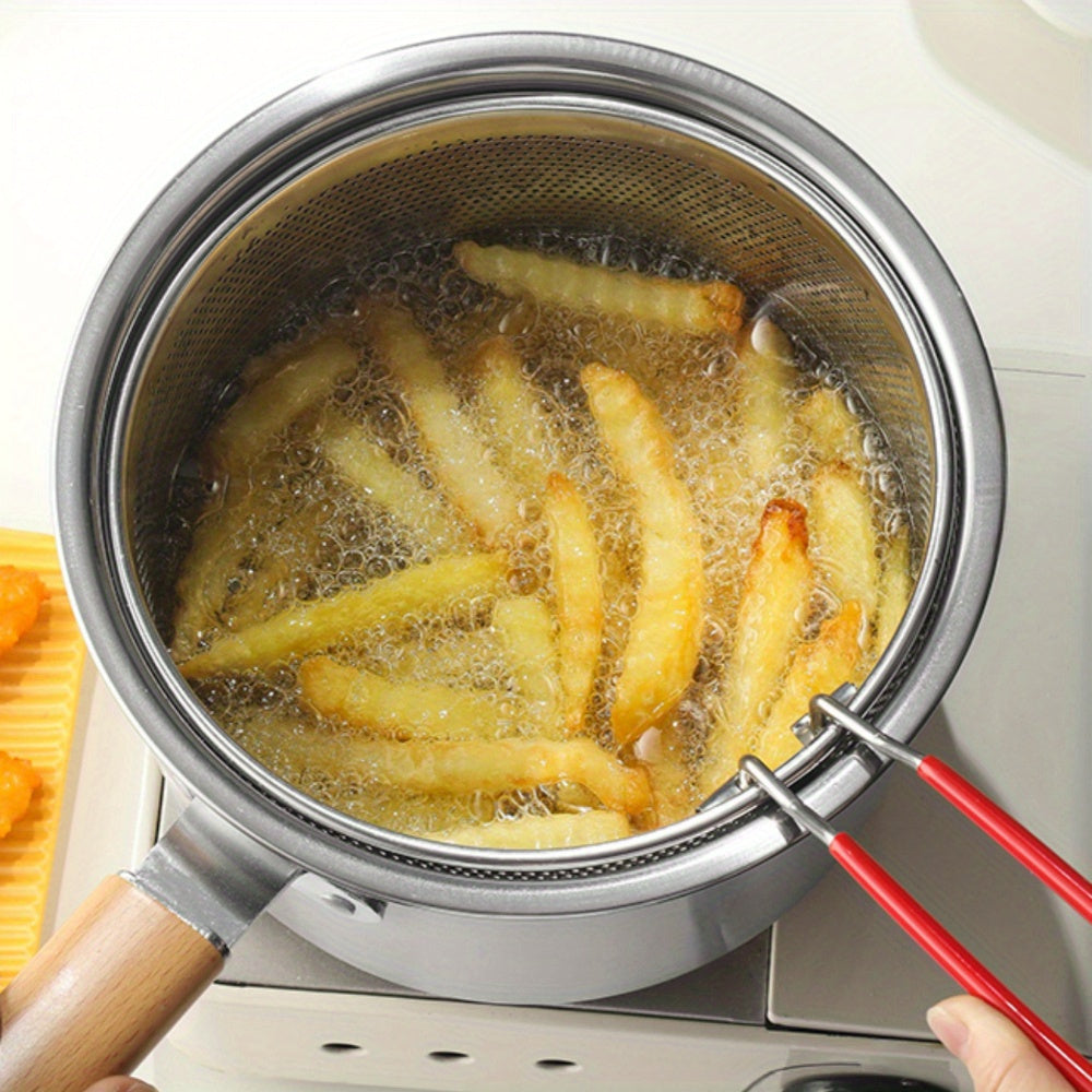 Stainless Steel Cookware Set 5-Piece with Frying Basket & Glass Lid – Non-Stick Frying Pan, Deep Fryer, Pasta Pot, Milk Saucepan & Food Steamer | Induction & Gas Compatible