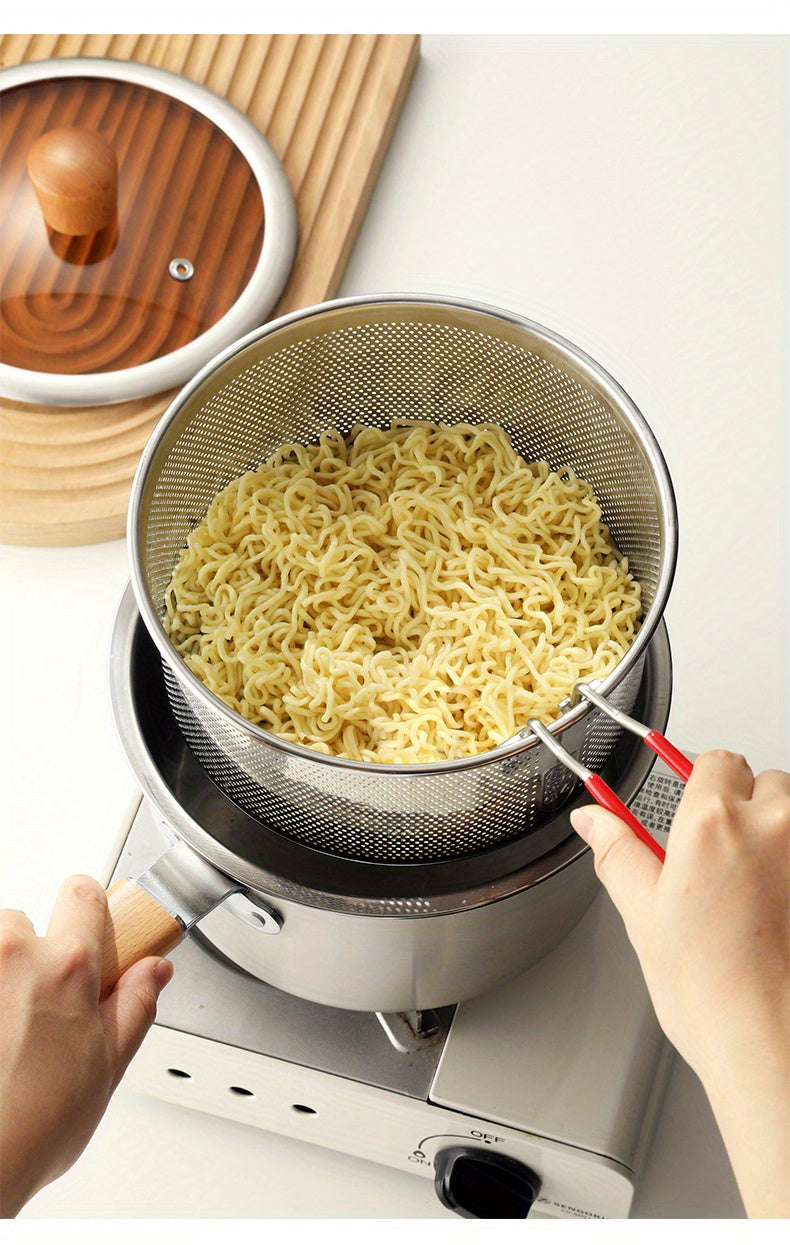 Stainless Steel Cookware Set 5-Piece with Frying Basket & Glass Lid – Non-Stick Frying Pan, Deep Fryer, Pasta Pot, Milk Saucepan & Food Steamer | Induction & Gas Compatible