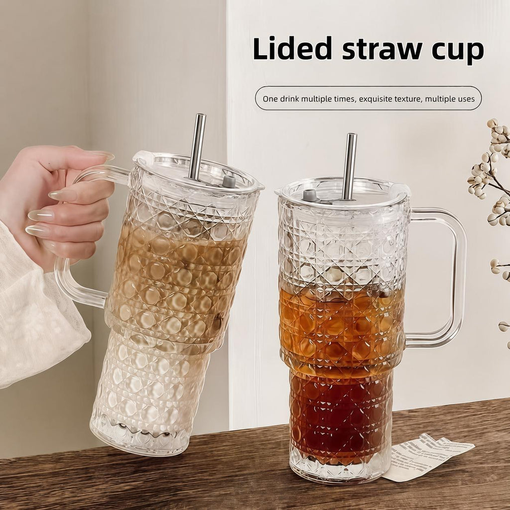 16oz Glass Tumbler with Lid and Straw 1pc or 2pcs - Heavy Duty Reusable Machine Washable Drinking Glass for Iced Coffee Smoothies Cocktails Juices, Home Office Travel