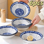 Set of 6 Slim Ceramic Bowls 6 Inch Microwave Safe Soup Noodle Meal Prep Serving Bowls for Home Kitchen