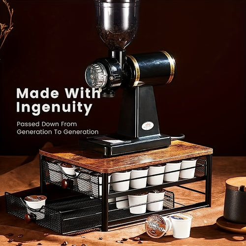 2-Tier K-Cup Coffee Pod Holder Stand | 48 Capsule Wood & Iron Coffee Station Organizer Space Saving Rack
