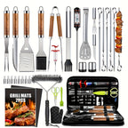 Stainless Steel Griddle Tool Set 34-Piece – 304 Food-Grade BBQ & Teppanyaki Tools for Camping, Family Cookouts & Outdoor Cooking