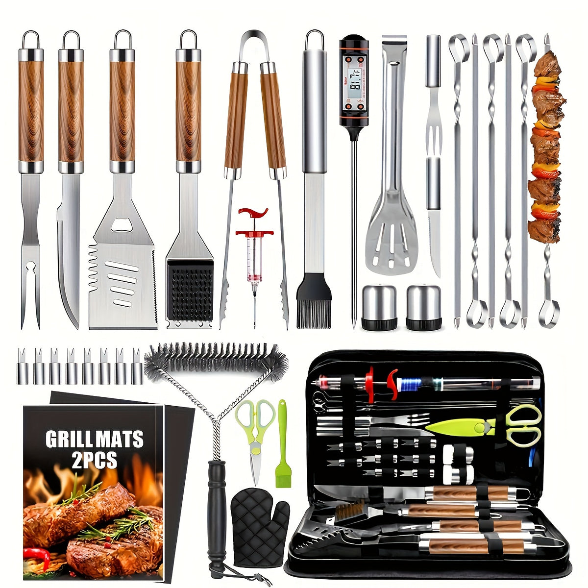 Stainless Steel Griddle Tool Set 34-Piece – 304 Food-Grade BBQ & Teppanyaki Tools for Camping, Family Cookouts & Outdoor Cooking