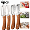 Vegetable Peeler Set 4-Piece Wooden Handle Stainless Steel Wide Blade – 3-in-1 Peeler Shredder & Bottle Opener for Potato Carrot, Kitchen Camping Travel Holiday Banquet Tool