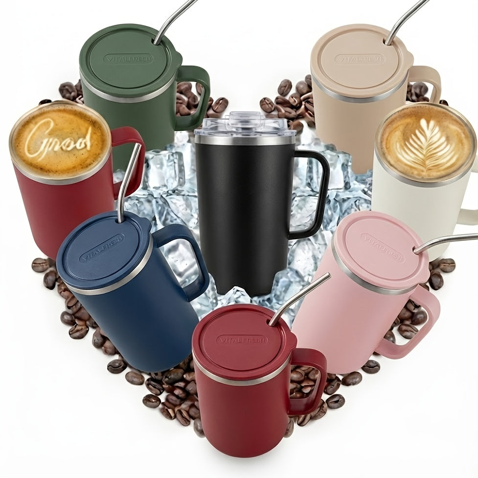 Stainless Steel Travel Tumbler 15oz – Vacuum Insulated, Drop-Proof Coffee Mug with Lid for Car & Home, 6 Colors, Gift for Coffee Lovers