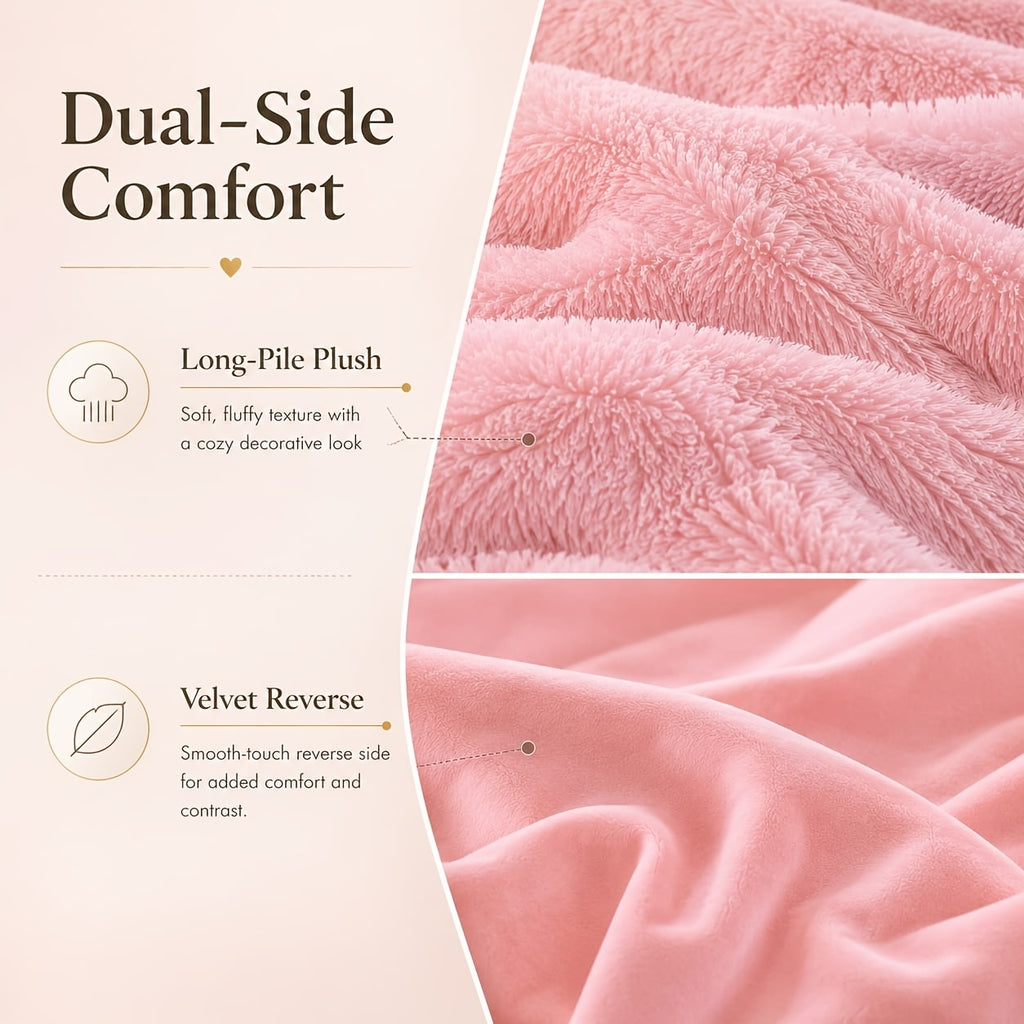Luxury Fluffy Plush Bedding Set – Soft Duvet Cover, Pillowcases & Throw Pillow, Queen/King, All-Season
