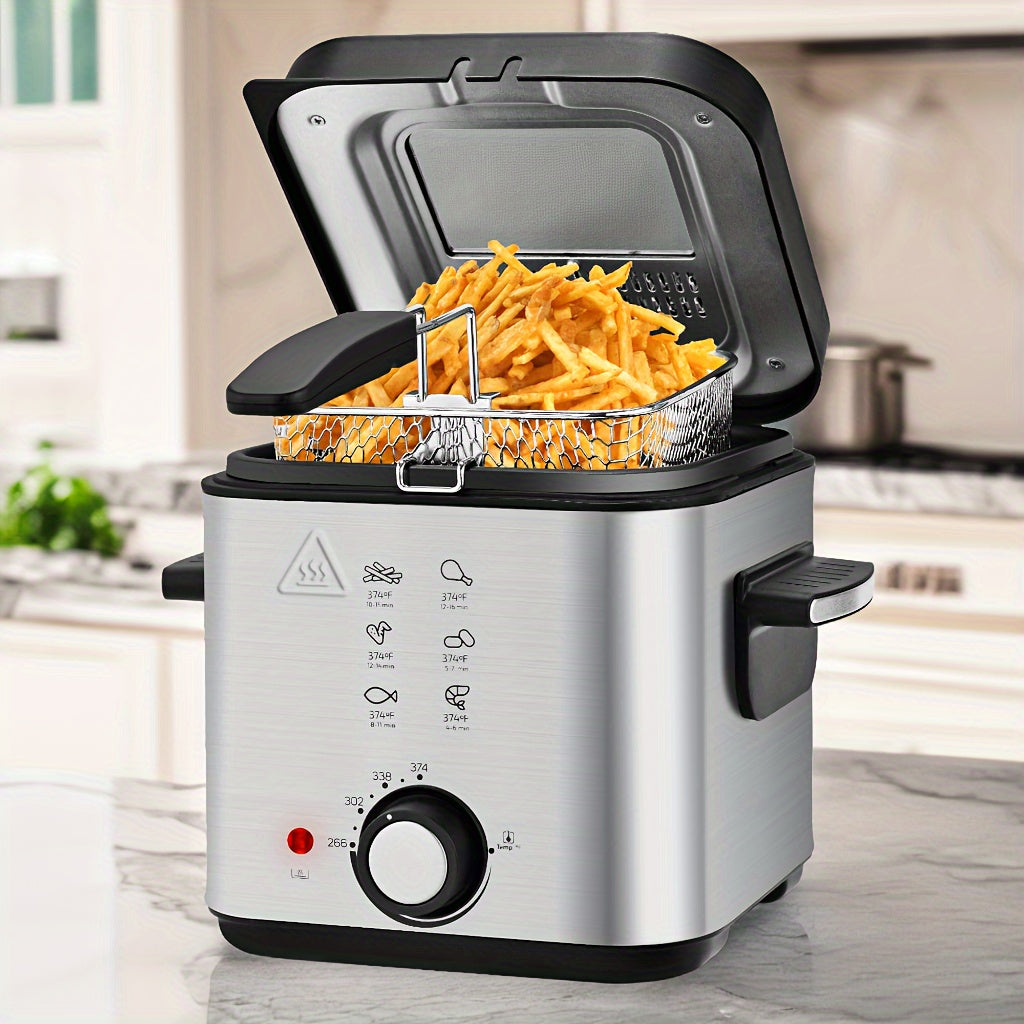 Electric Deep Fryer with Stainless Steel Basket 1.5L-6L Adjustable Temperature Foldable Handle Easy-Clean Dishwasher Safe