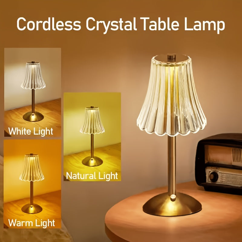 Vintage Crystal LED Table Lamp USB Rechargeable 3-Color Touch Control – Elegant Night Lamp for Bedroom Ambiance, Living Room, Office & Study