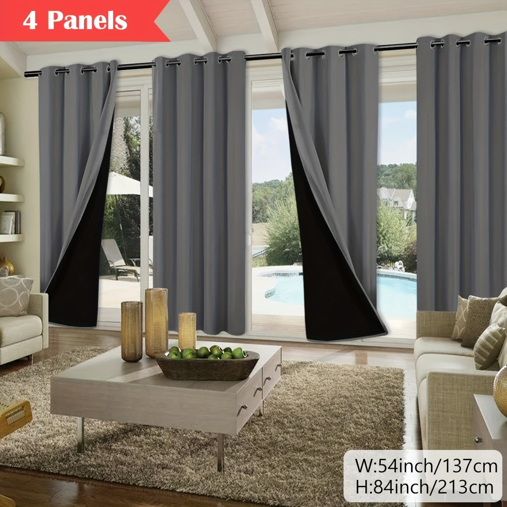 100% Blackout Curtains 4-Panel – Coated Lining Grommet Top for Total Darkness, Privacy Drapes for Bedroom Living Room Kitchen Bathroom, 8 Colors 9 Sizes