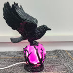 Raven Moonlight Gothic Statue Lamp – Mysterious Raven on a Glowing Sphere, Fantasy Home Decor Light for Bedroom, Study Room & Office – Unique Gift for Gothic Collectors