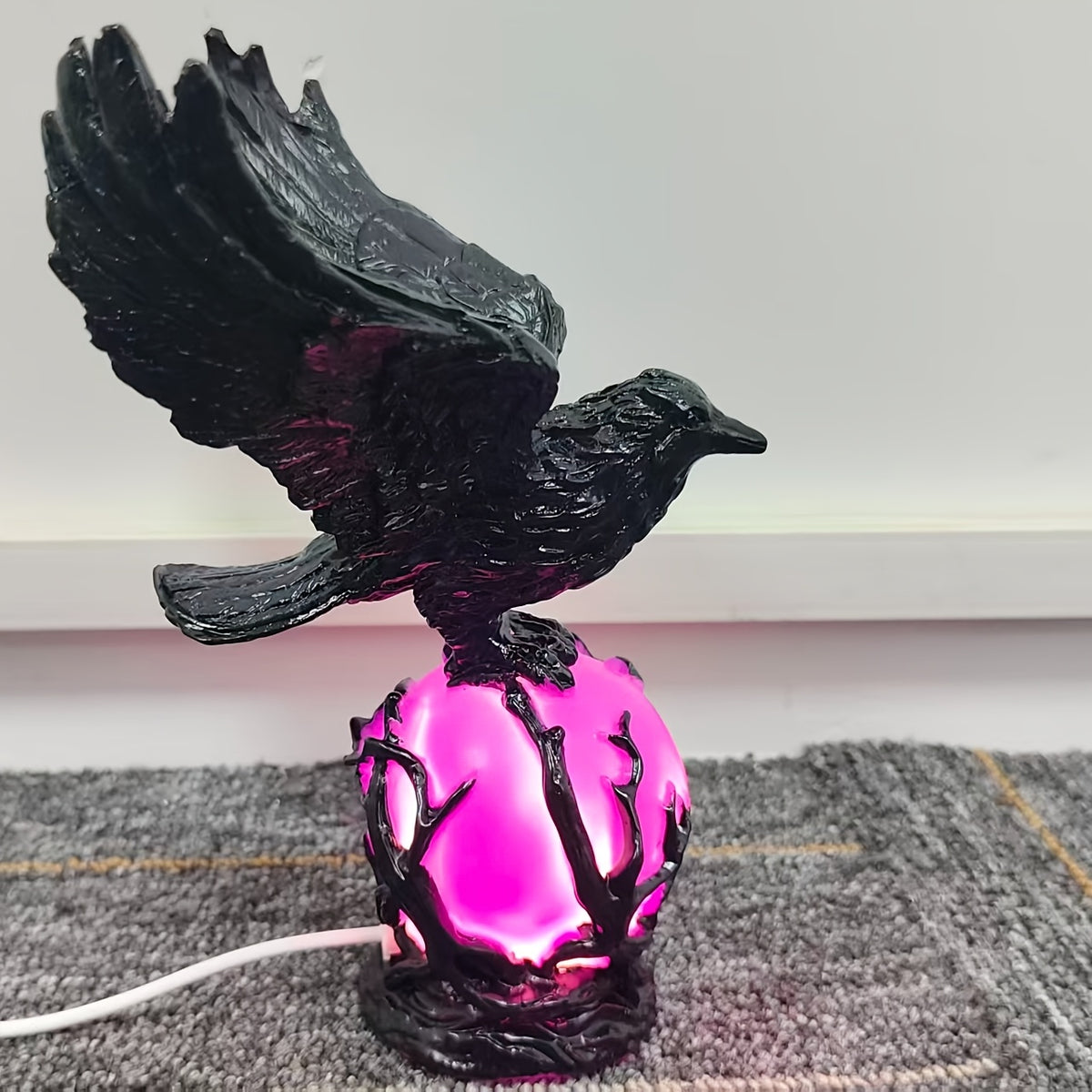 Raven Moonlight Gothic Statue Lamp – Mysterious Raven on a Glowing Sphere, Fantasy Home Decor Light for Bedroom, Study Room & Office – Unique Gift for Gothic Collectors