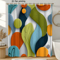 Abstract Geometric Shower Curtain – Colorful Overlapping Shapes Modern Art Bath Decor in Green Blue Orange Teal | 70.86x70.86 Inch with 12 Hooks