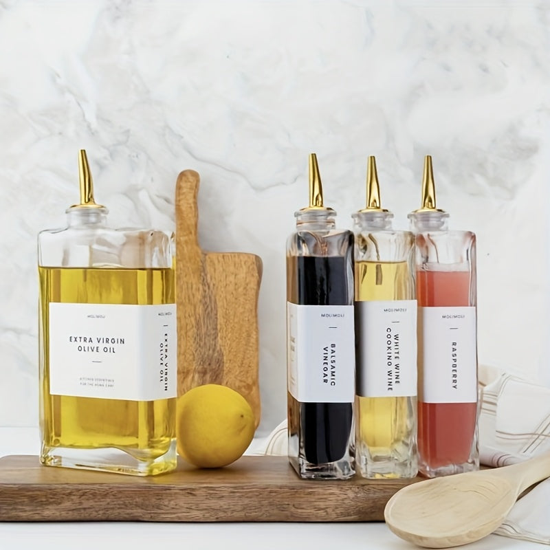 Glass Oil & Vinegar Dispenser Bottles Set – 350ml Rectangular Kitchen Dispensers for Olive Oil, Soy Sauce & Coffee Syrup, 2-Pack or 4-Pack in Gold, Silver or Black