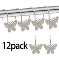 Butterfly Shower Curtain Hooks 12 Pack Decorative Metal Rings – Smooth Glide, Elegant Animal Design, Silvery, Golden & Black – Spring Bathroom Decor Curtain Rings