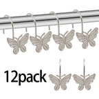Butterfly Shower Curtain Hooks 12 Pack Decorative Metal Rings – Smooth Glide, Elegant Animal Design, Silvery, Golden & Black – Spring Bathroom Decor Curtain Rings