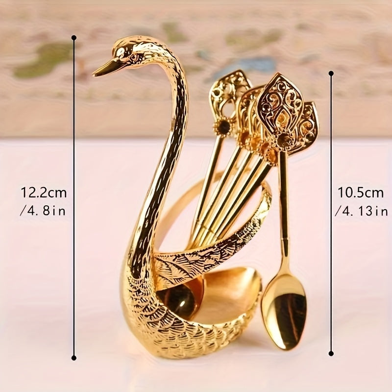 Elegant Swan Cutlery Set Silver Metal Forks and Spoons with Storage Base Decorative Tableware for Dining Room Gift Valentine Christmas Mother Day