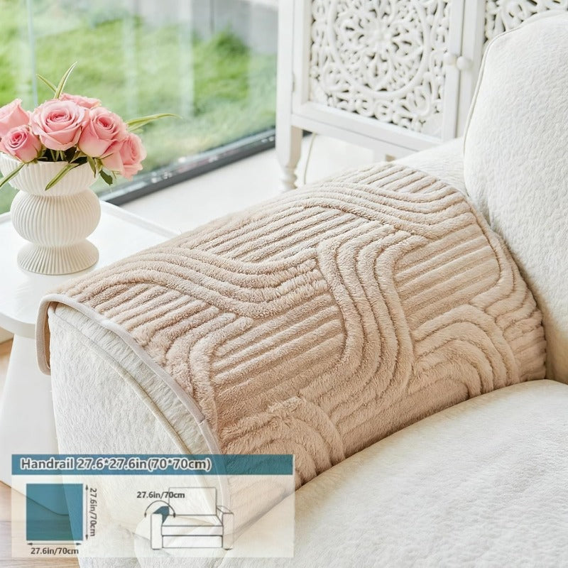 Bohemian Plush Sofa Pad Slipcover – Modern Luxury Faux Fur Non-Slip Couch Cover, All Season Machine Washable Pet Friendly Soft Seat Cushion Protector for Living Room Bedroom Office Home Decor