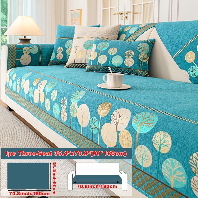 Bohemian Embroidered Sofa Cushion Cover Geometric Tree Leaf Design Pet Friendly Elegant Blue Gold for Living Room Bedroom Office All Sofa Sizes