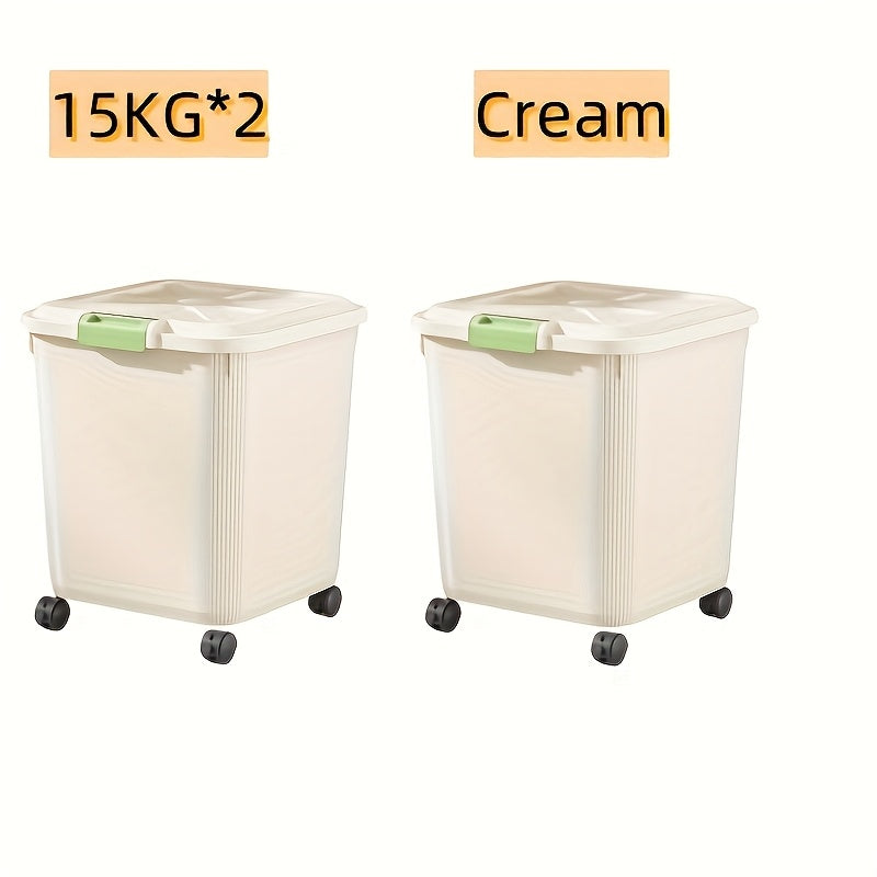 Large Capacity Rice Storage Box with Lid & Universal Wheels – Sealed PP Cereal Container, Movable Kitchen Pantry Storage, 2-Pack or 4-Pack (11–55 lbs)
