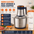 Food Processor 5L 500W Electric Meat Grinder & Vegetable Chopper - 6 Blades, 5 Speed Settings, Stainless Steel Bowl, 3 Attachments for Mincing Meat, Garlic, Baby Food Prep - Home Kitchen MG-1001