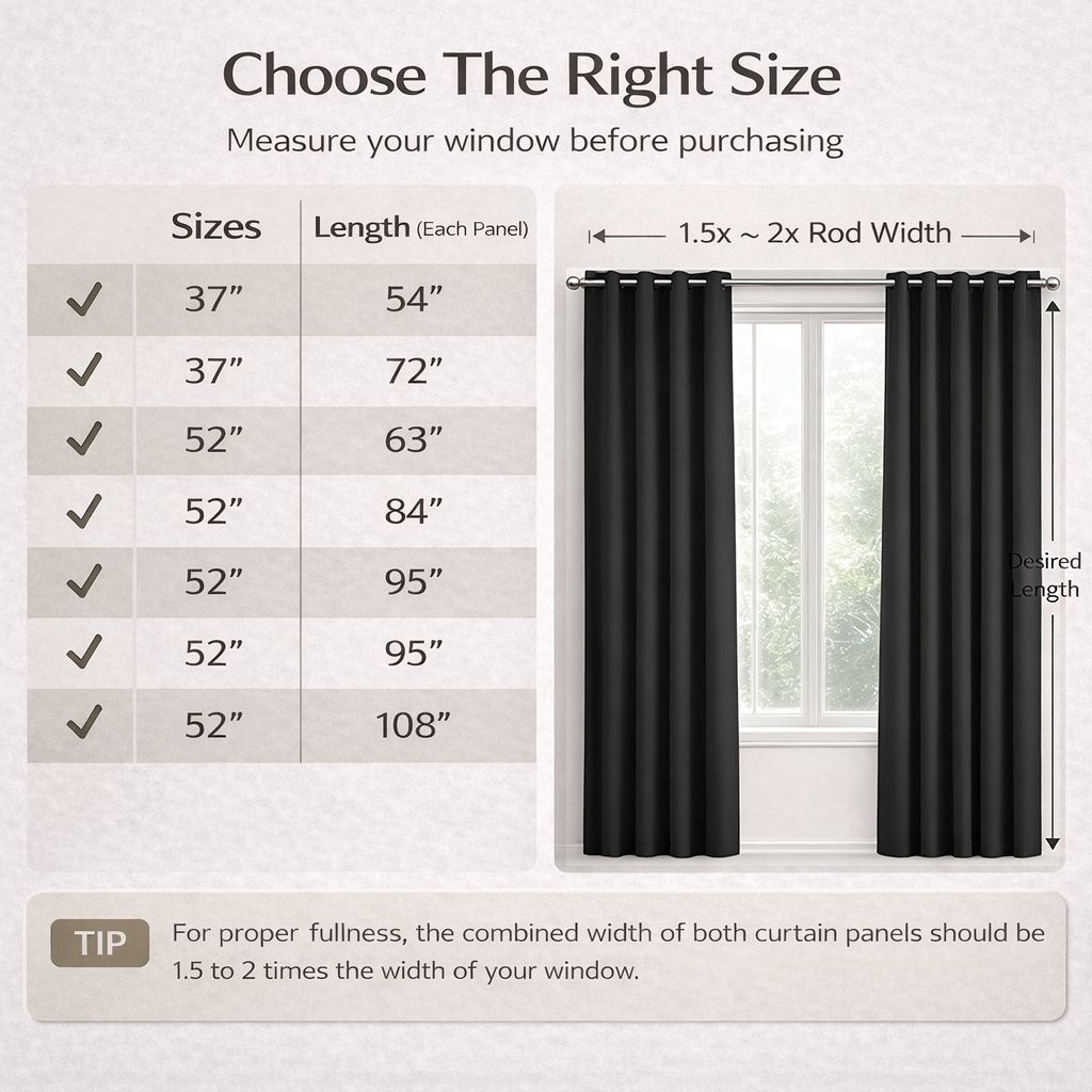 Blackout Curtains 4-Panel Grommet Top 100% Room Darkening Thermal Insulated Drapes | Noise Reducing Light Blocking Window Curtains for Bedroom Living Room, Black Gray Wine Red Dark Green
